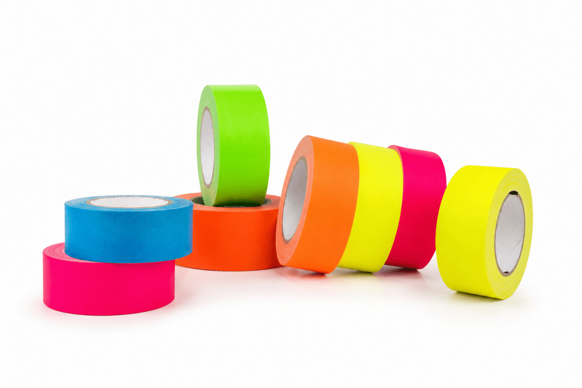 Markeertape – rollen fluor tape in blauw, roze, groen, oranje en geel
