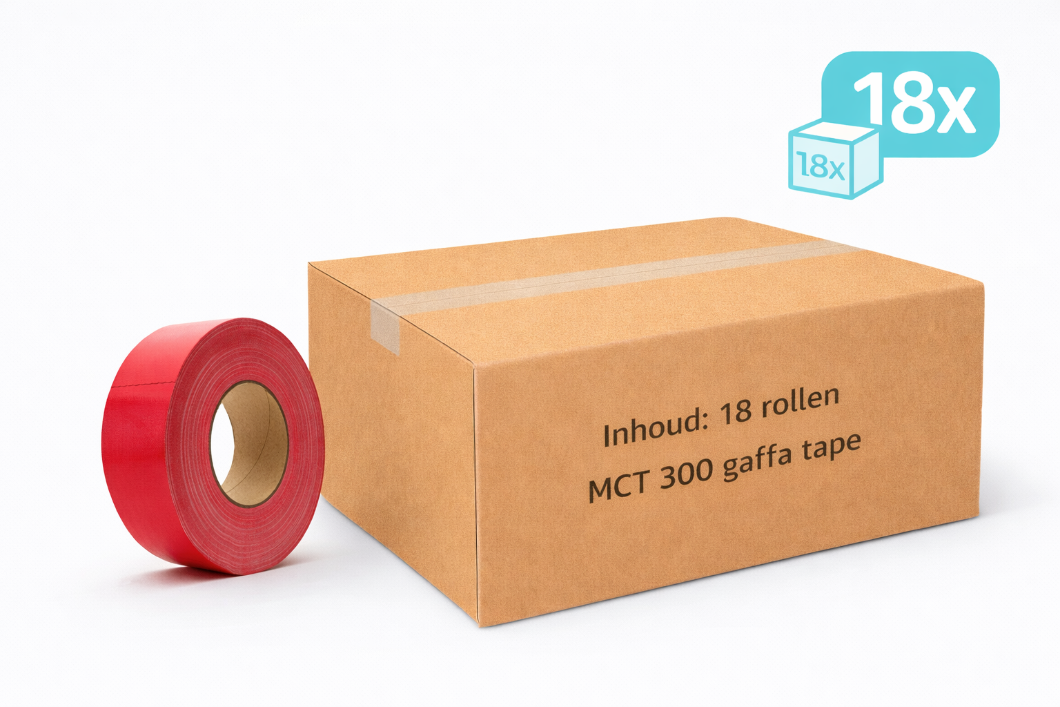 doos met 18x MegaTape MCT 300 Gaffa tape 50 mm rood rol 50m voor events, theater en beurzen