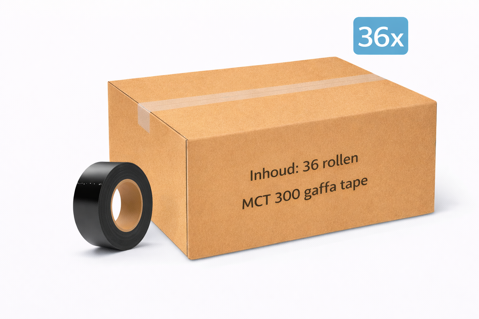 36x MegaTape MCT 300 Gaffa tape 25 mm black roll 50m