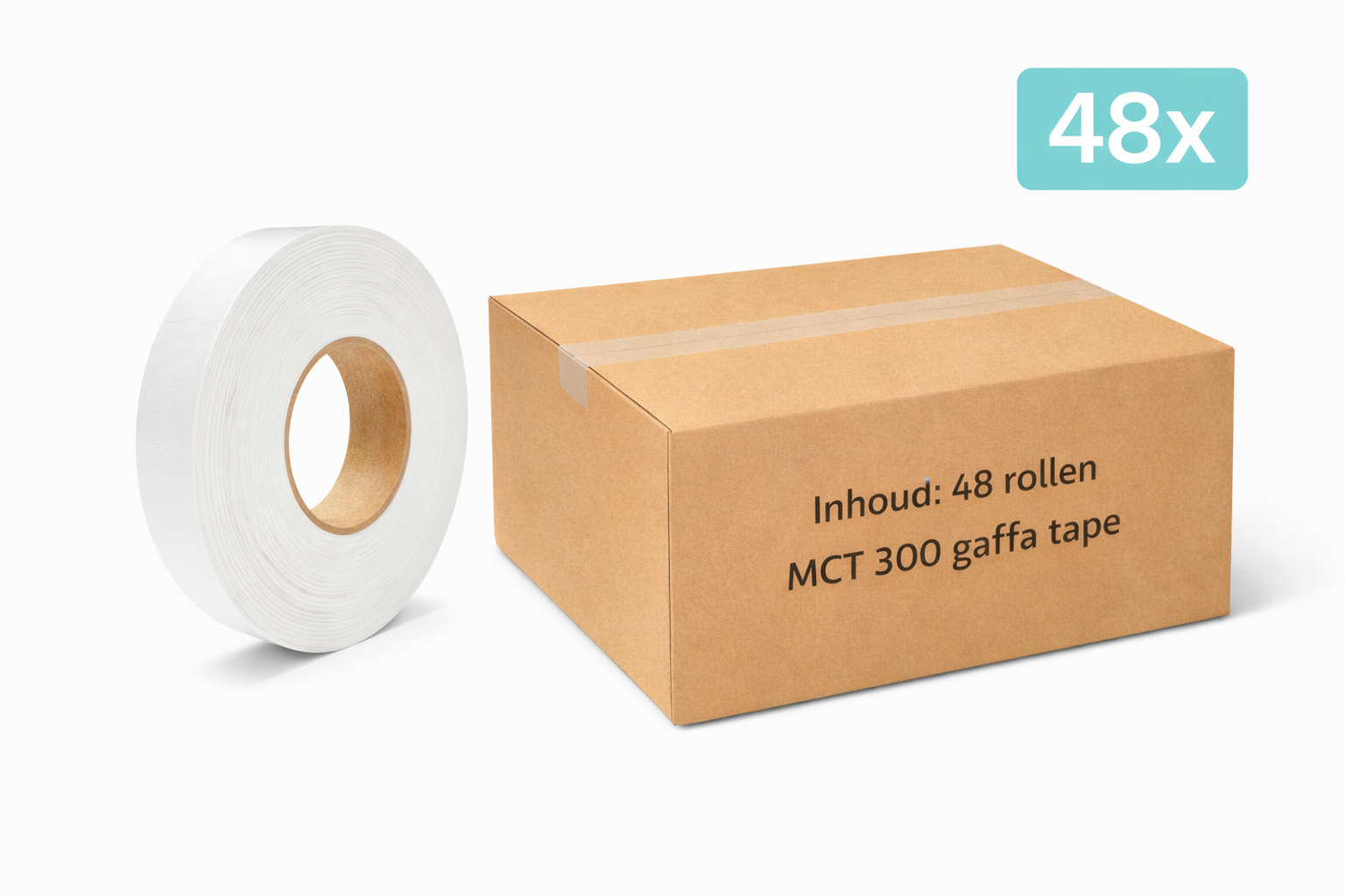 48x MegaTape MCT 300 Gaffa tape 19 mm white roll 50m