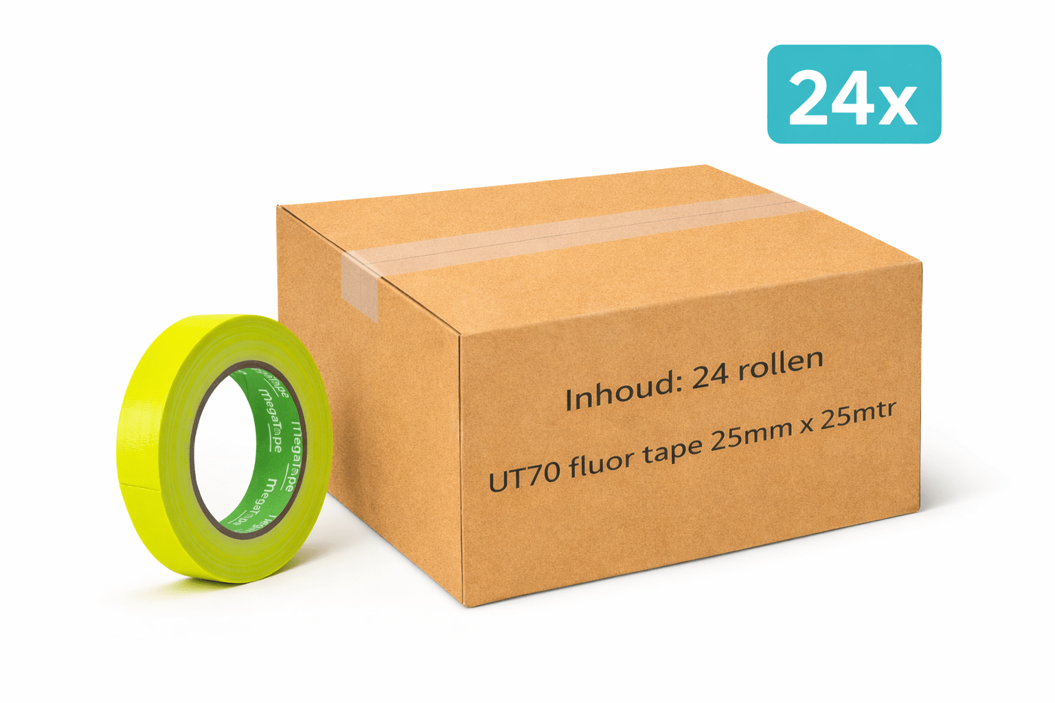 24x MegaTape UT70 · fluor gaffa tape · 25 m op rol · 25 mm · geel - Megatape UT70 - 3BUTE