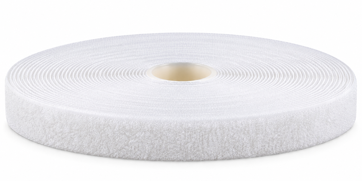 Hook-and-loop tape · loop tape, white · self-adhesive K64 · PA/PES · 25 mm · 25 m roll