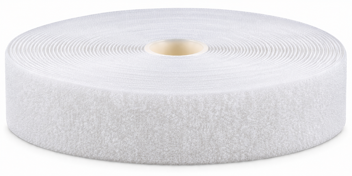 Hook-and-loop tape · loop tape, white · self-adhesive K64 · PA/PES · 50 mm · 25 m roll