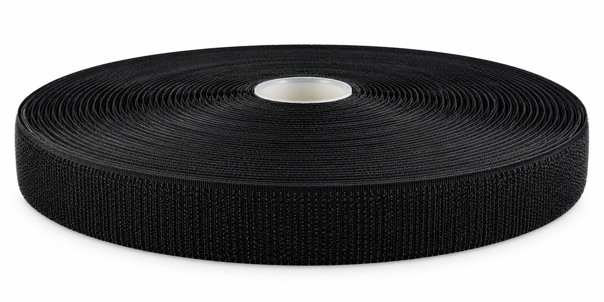 Velcro · black hook tape · self-adhesive K64 · PA/PES · 25 mm · 25 m roll