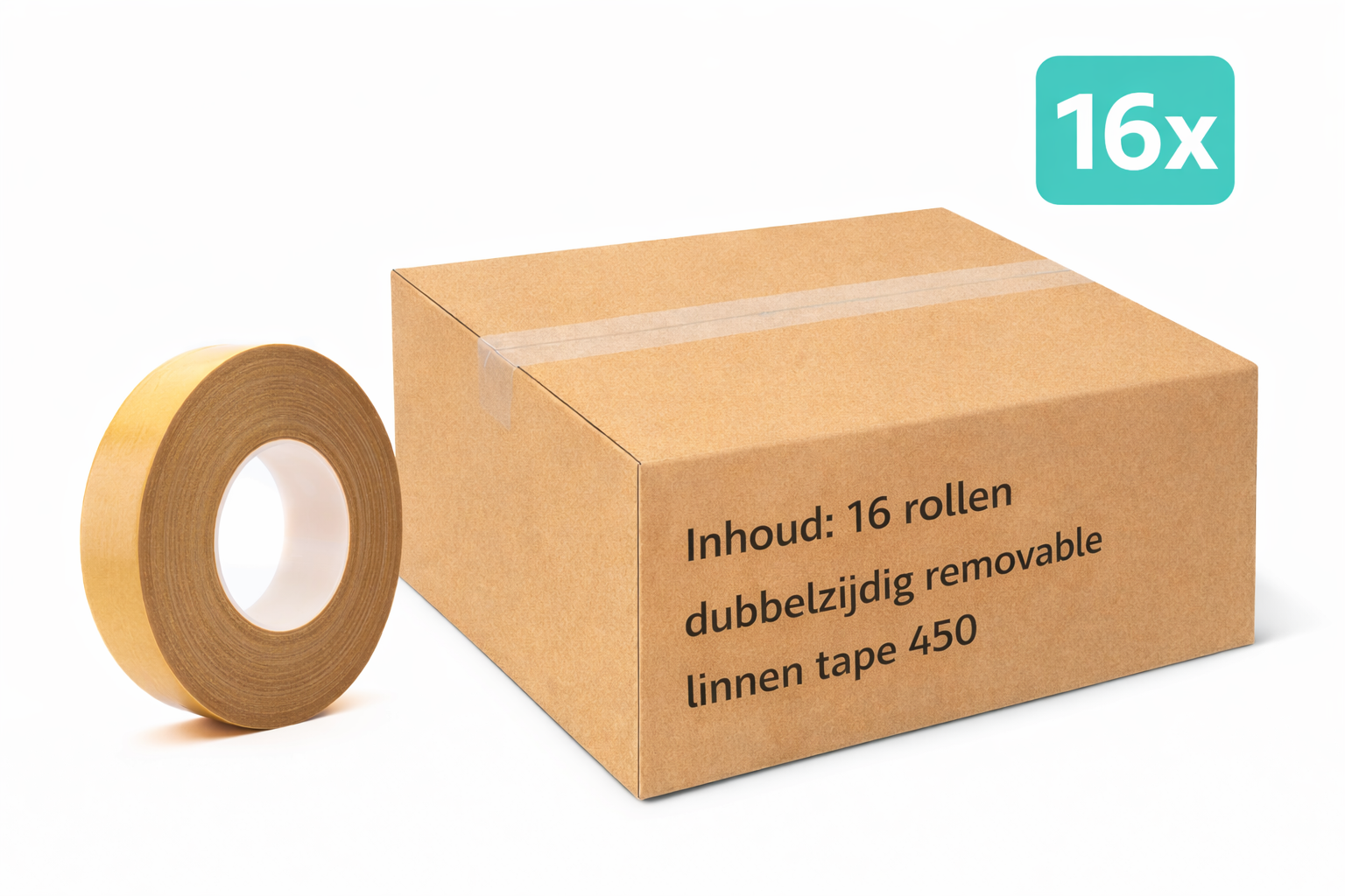 16x MegaTape 450 double-sided removable linen tape 50m on a roll 38 mm