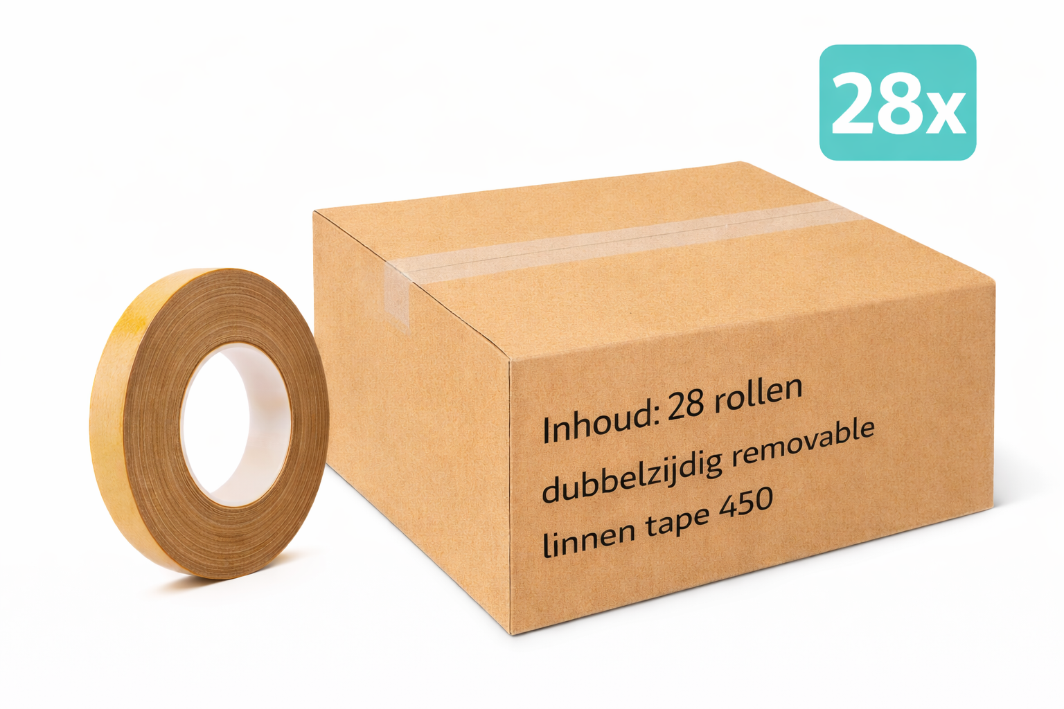 28x MegaTape 450 double-sided removable linen tape 50m on a roll 20 mm