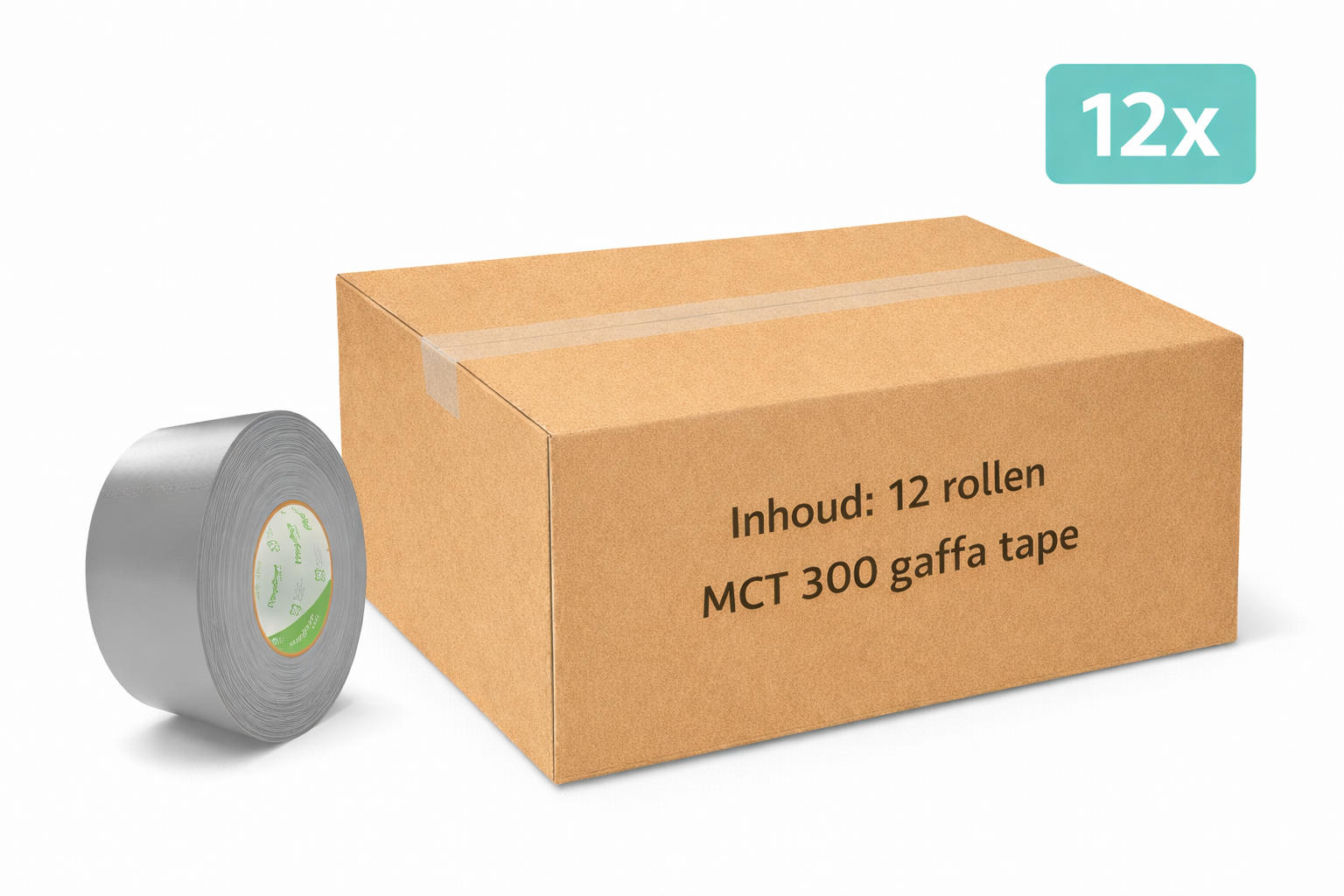 doos met 12x MegaTape MCT 300 Gaffa tape 75 mm grijs rol 50m voor events, theater en beurzen