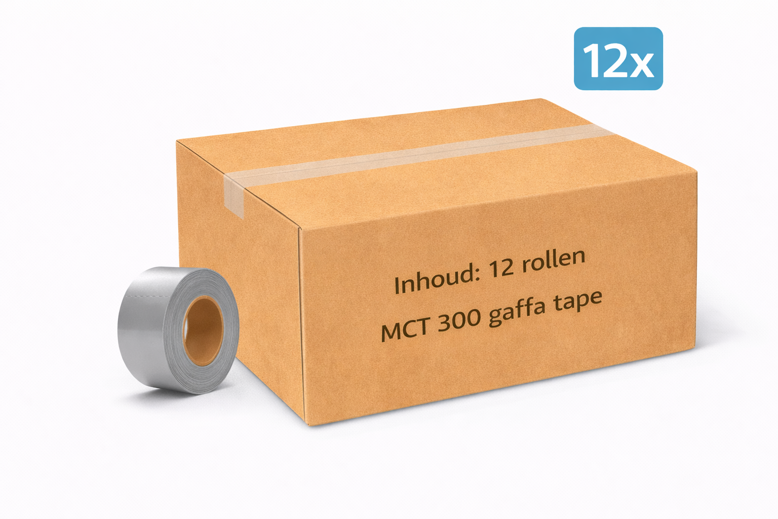 doos met 12x MegaTape MCT 300 Gaffa tape 100 mm grijs rol 50m voor events, theater en beurzen