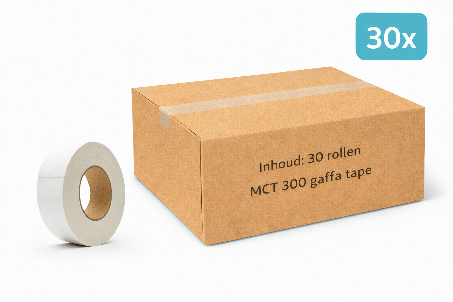 doos met 30x MegaTape MCT 300 Gaffa tape 50 mm wit rol 25m voor events, theater en beurzen