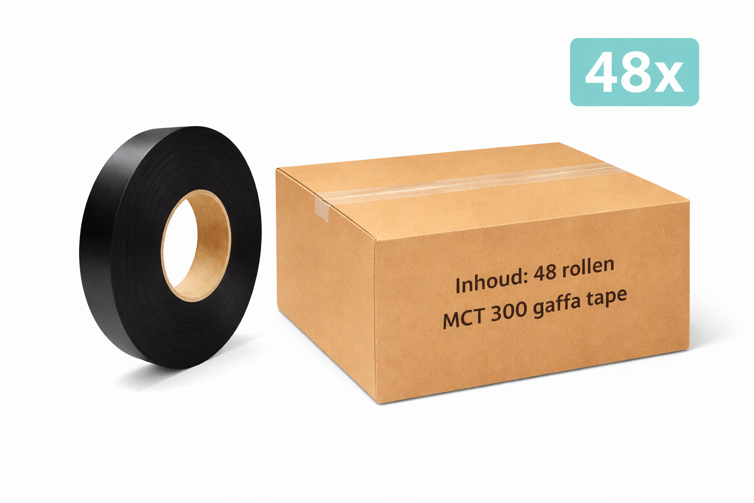 48x MegaTape MCT 300 Gaffa tape 19 mm black roll 50m