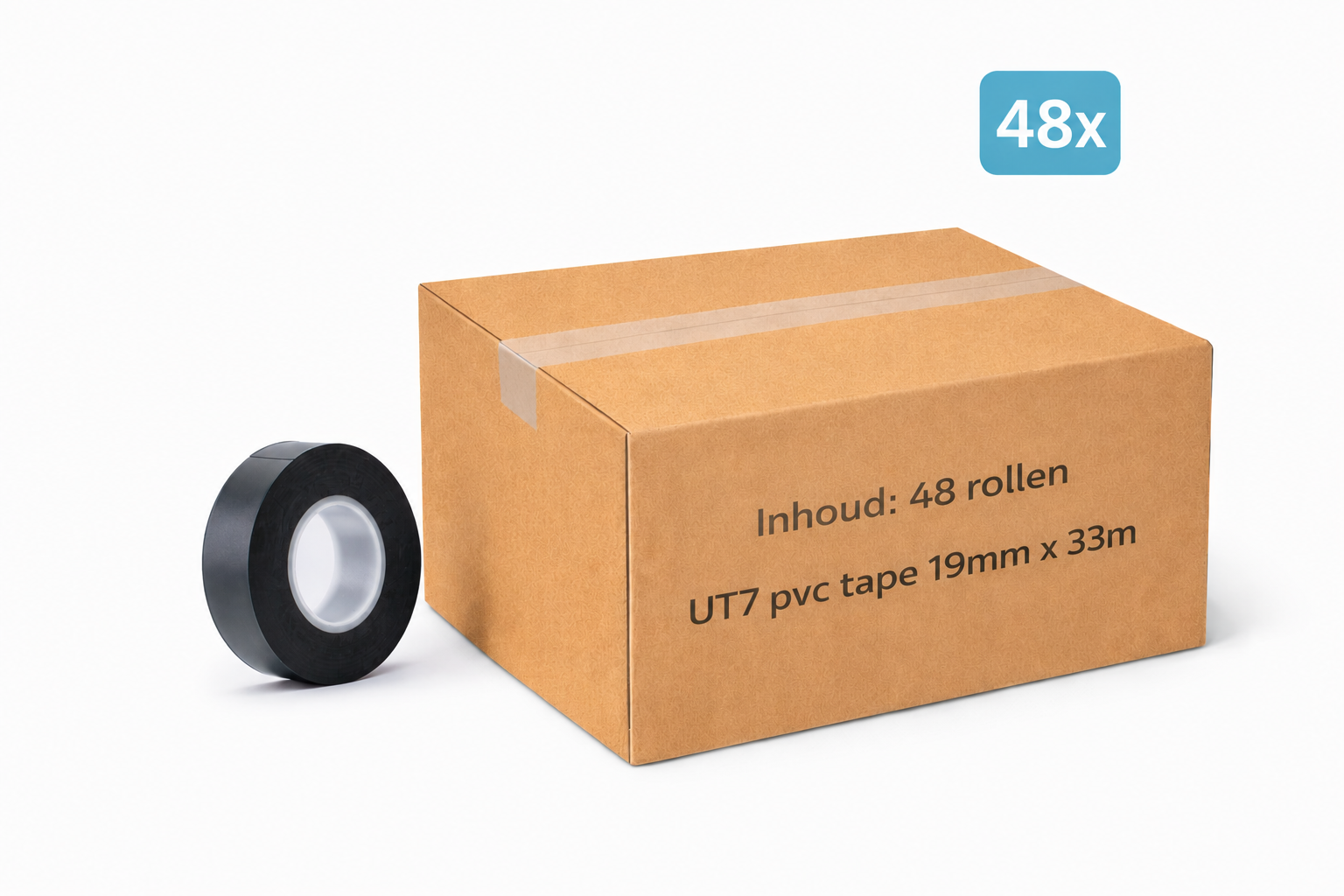 48x MegaTape UT7 PVC tape · 19 mm · zwart · 33 m rol
